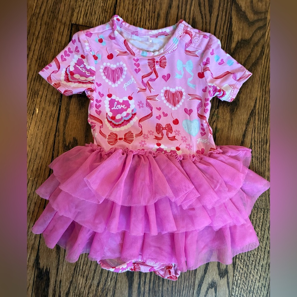 Posh Peanut Valentines Onesie Tulle Dress 6-12 months